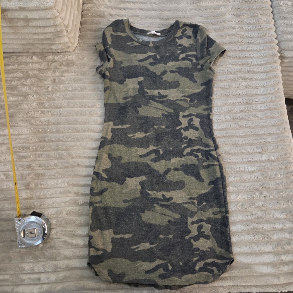 AGACI Camouflage Bodycon Dress Womens Size S Small Camo Crewneck Short Sleeve - Picture 1 of 9